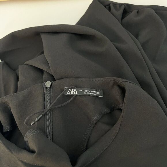 Zara Dress Womens Large Black Long Sleeve Ruched Mini Elegant Party Stretchy - Picture 6 of 8
